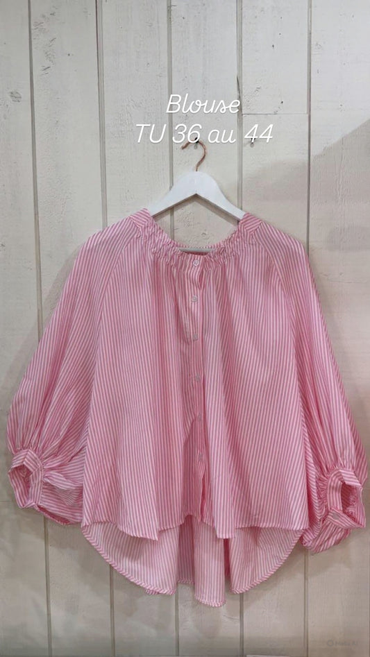 Blouse rayure manche ballon  Rose