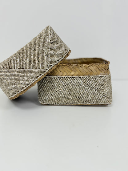 Boîte perlée beige Taille L