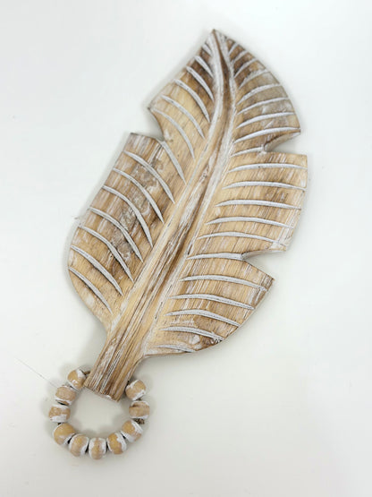 Feuille murale sculptée en bois 50 cm – finition naturelle patinée