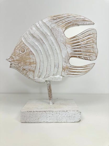 Grand poisson décoratif en bois sculpté