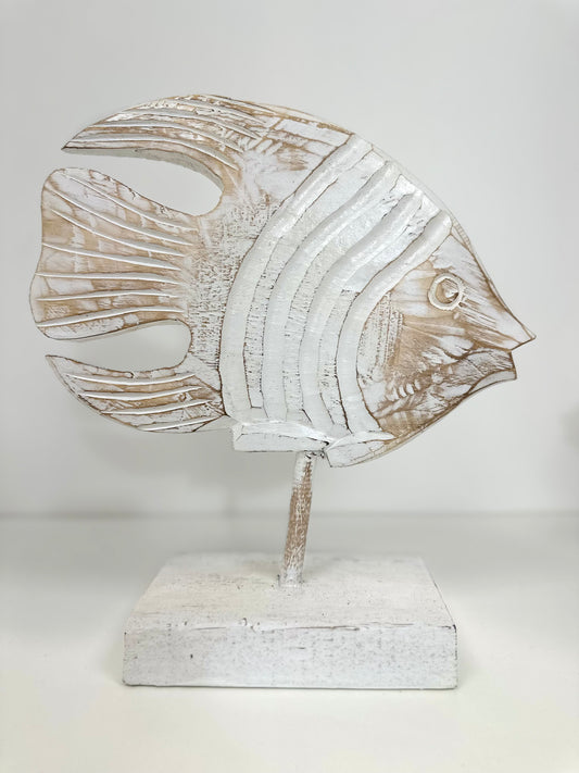 Grand poisson décoratif en bois sculpté