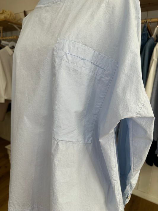 Blouse col rond poche poitrine manche longue Ciel