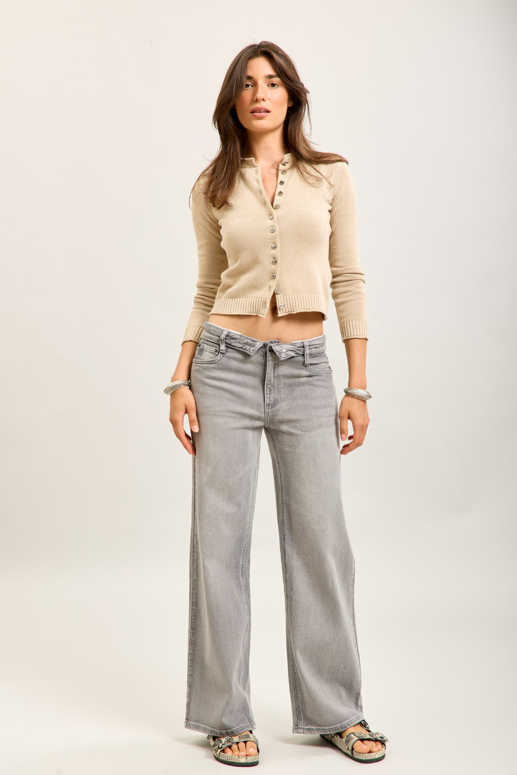 Jean droit ceinture retournée gris clair Gris clair