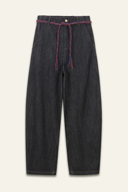 Pantalon jeans large à poche brodée Rena Denim noir