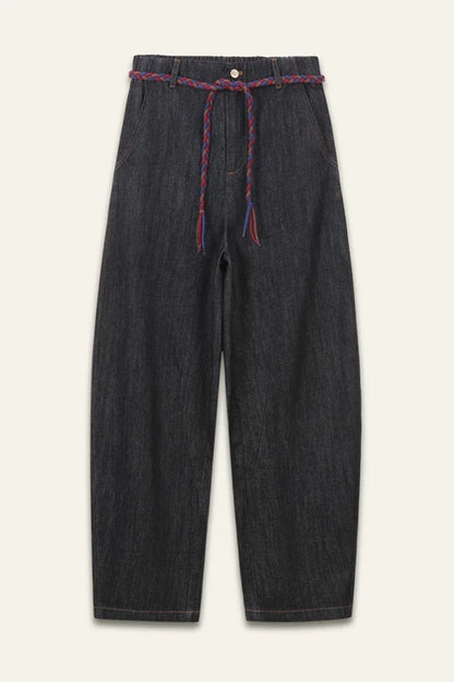 Pantalon jeans large à poche brodée Rena Denim noir