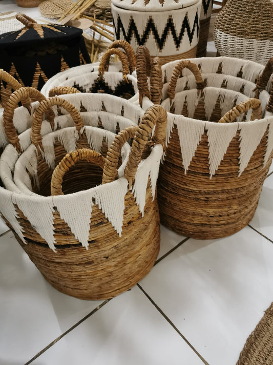 Panier corde bannier tressée Blanc L