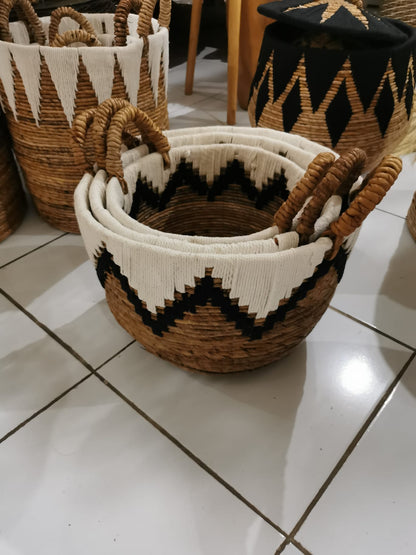 Panier corde cemphuk tressé blanc et Noir M