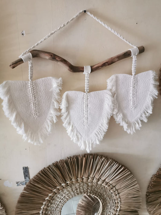 Suspension bois flotté feuille coton