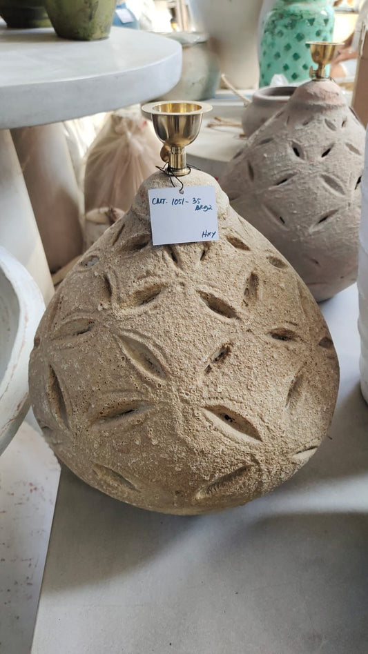 Lampe artisanale Bali – Poterie naturelle beige (Ø35 cm)