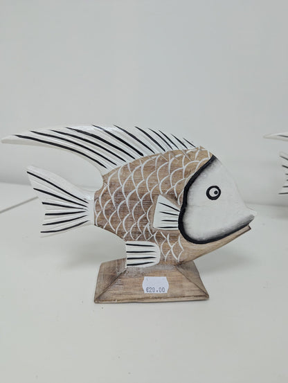 Poisson sur socle bois & blanc L