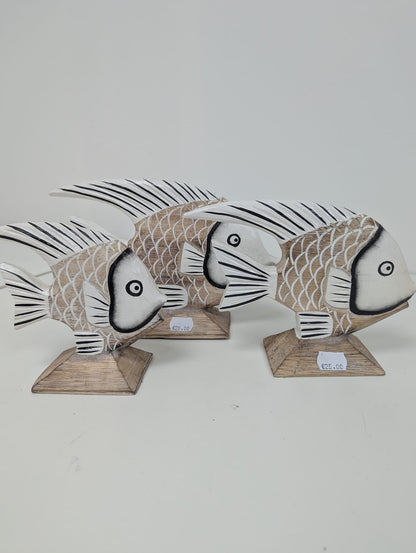 Poisson sur socle bois & blanc L