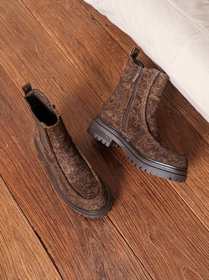 Bottines Chelsea en suedine Leopard