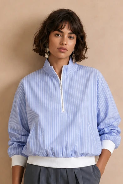 Blouson zippé à col montant Celina Rayures Ciel
