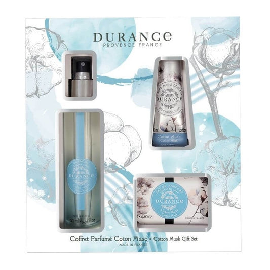 Coffret Parfumé Coton Musc Eau fraîche 100 mL, Savon 125 gr, Crème mains 30 mL