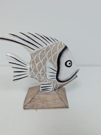 Poisson sur socle bois & blanc L