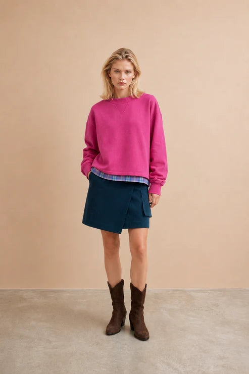 Sweat bi-matière Flow Fushia