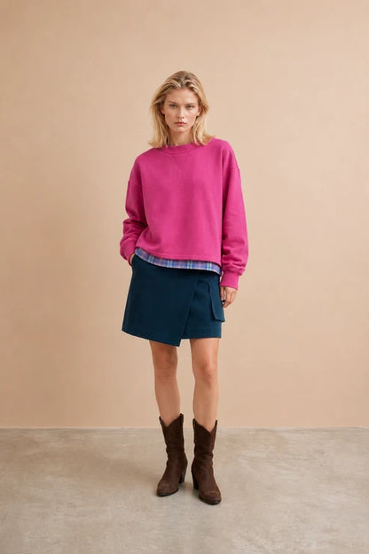 Sweat bi-matière Flow Fushia