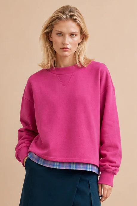 Sweat bi-matière Flow Fushia