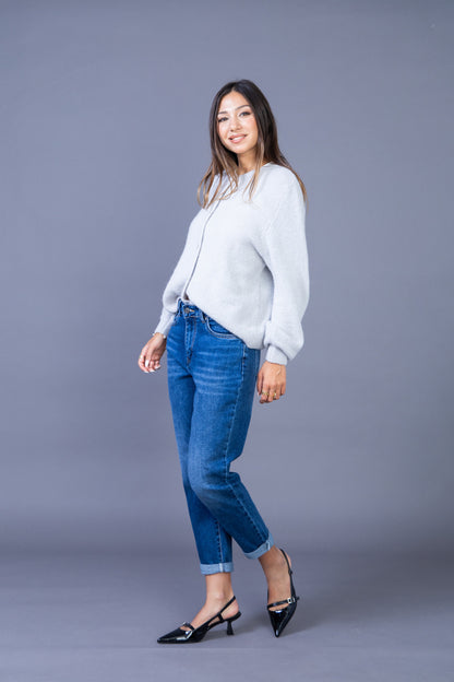 Jean mom taille haute coupe mom ourlet a revers stretch Denim