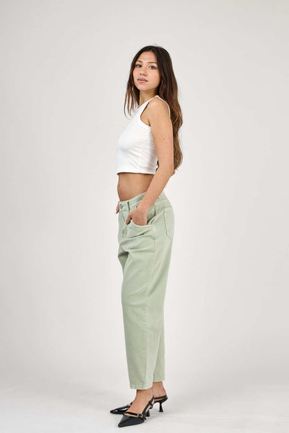 Pantalon balloon taille haute jambe large Vert clair