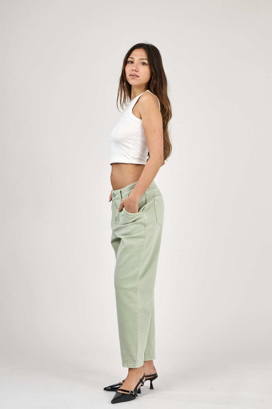 Pantalon balloon taille haute jambe large Vert clair