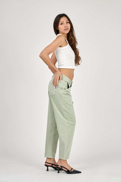 Pantalon balloon taille haute jambe large Vert clair