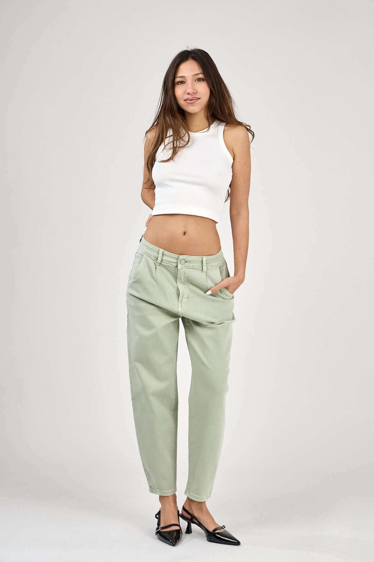 Pantalon balloon taille haute jambe large Vert clair