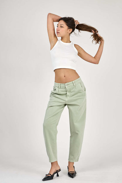 Pantalon balloon taille haute jambe large Vert clair