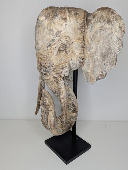 Tête d’éléphant sculptée 65 cm