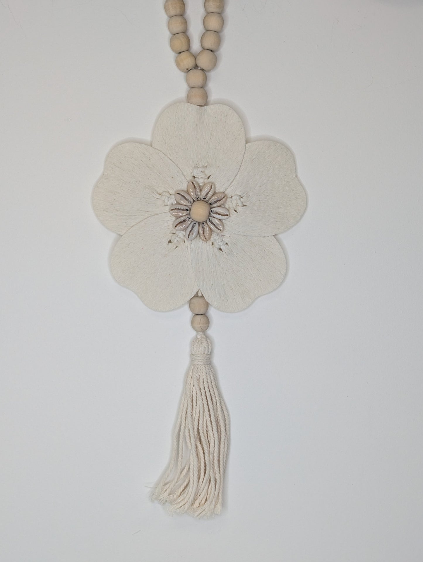 Suspension bois Fleur Ecru 50 cm