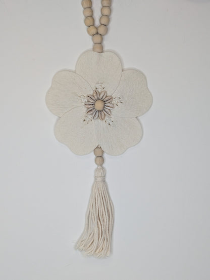 Suspension bois Fleur Ecru 50 cm