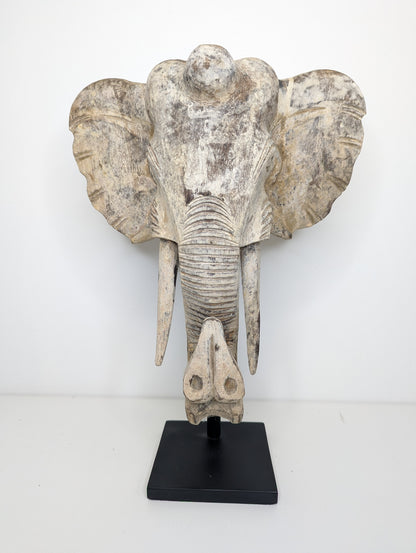 Tête d’éléphant sculptée sur socle 50 cm