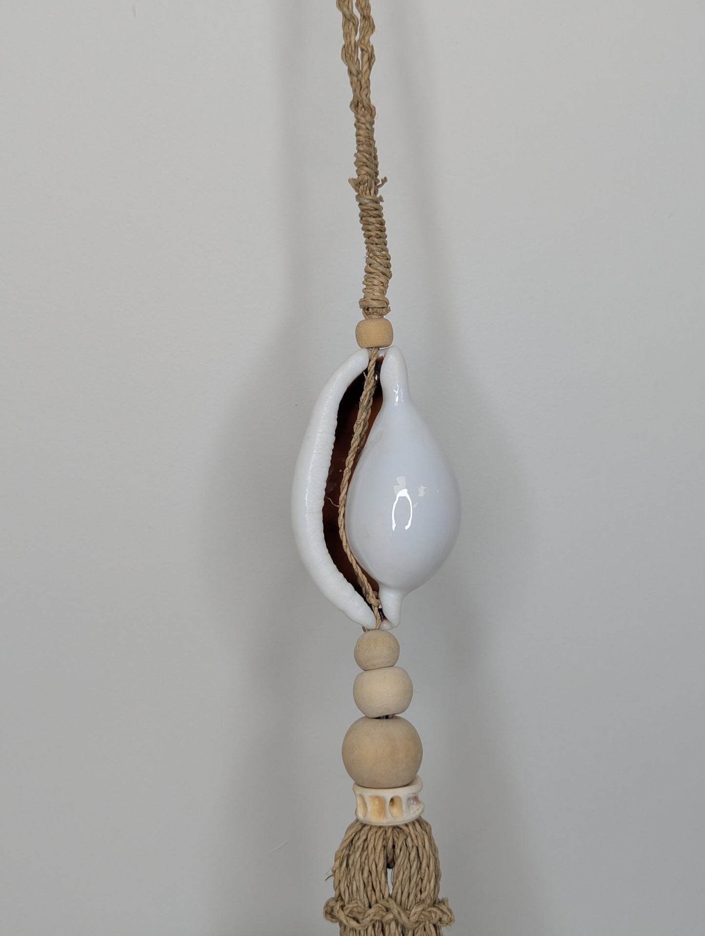 Suspension bois & coquillage Blanc  Naturelle 50 cm