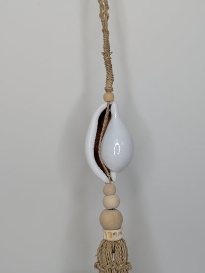 Suspension bois & coquillage Blanc  Naturelle 50 cm