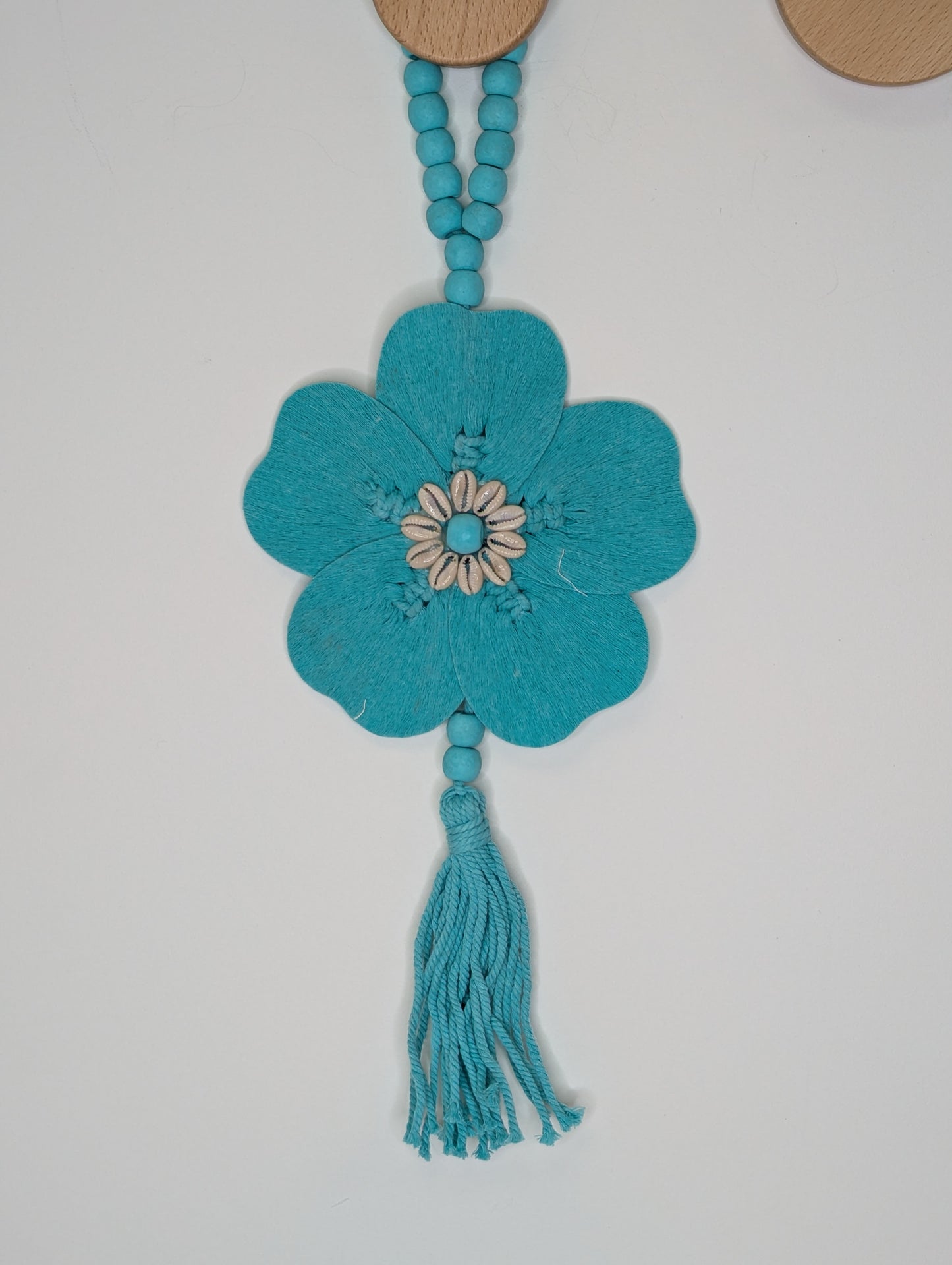 Suspension bois  Fleur Turquoise 50 cm