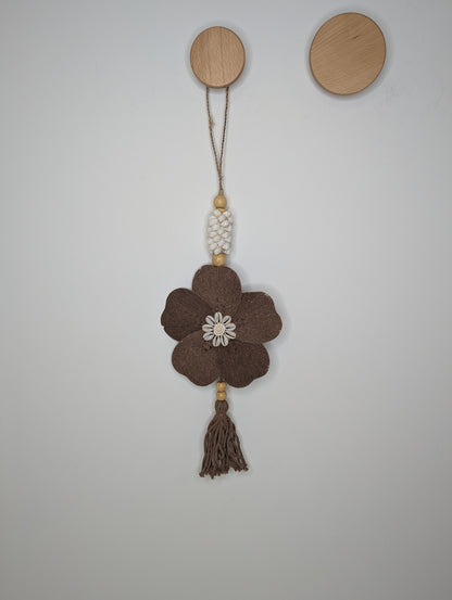 Suspension bois & coquillage  Fleur Marron 50 cm