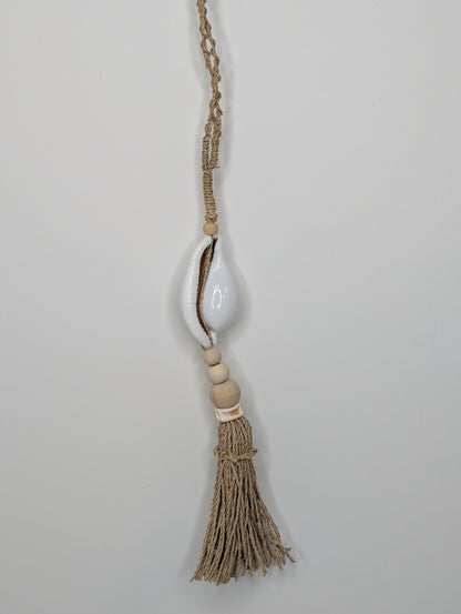 Suspension bois & coquillage Blanc  Naturelle 50 cm