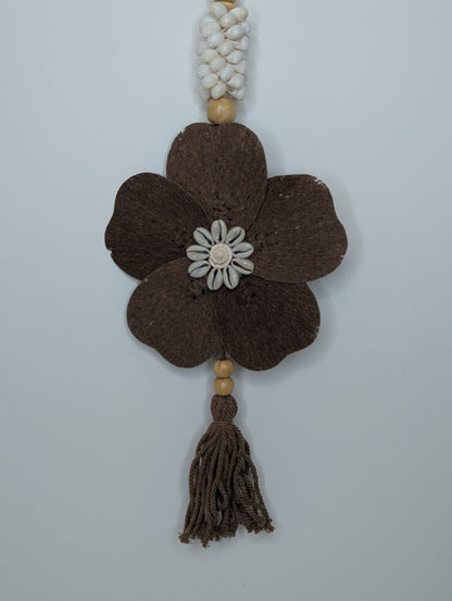 Suspension bois & coquillage  Fleur Marron 50 cm