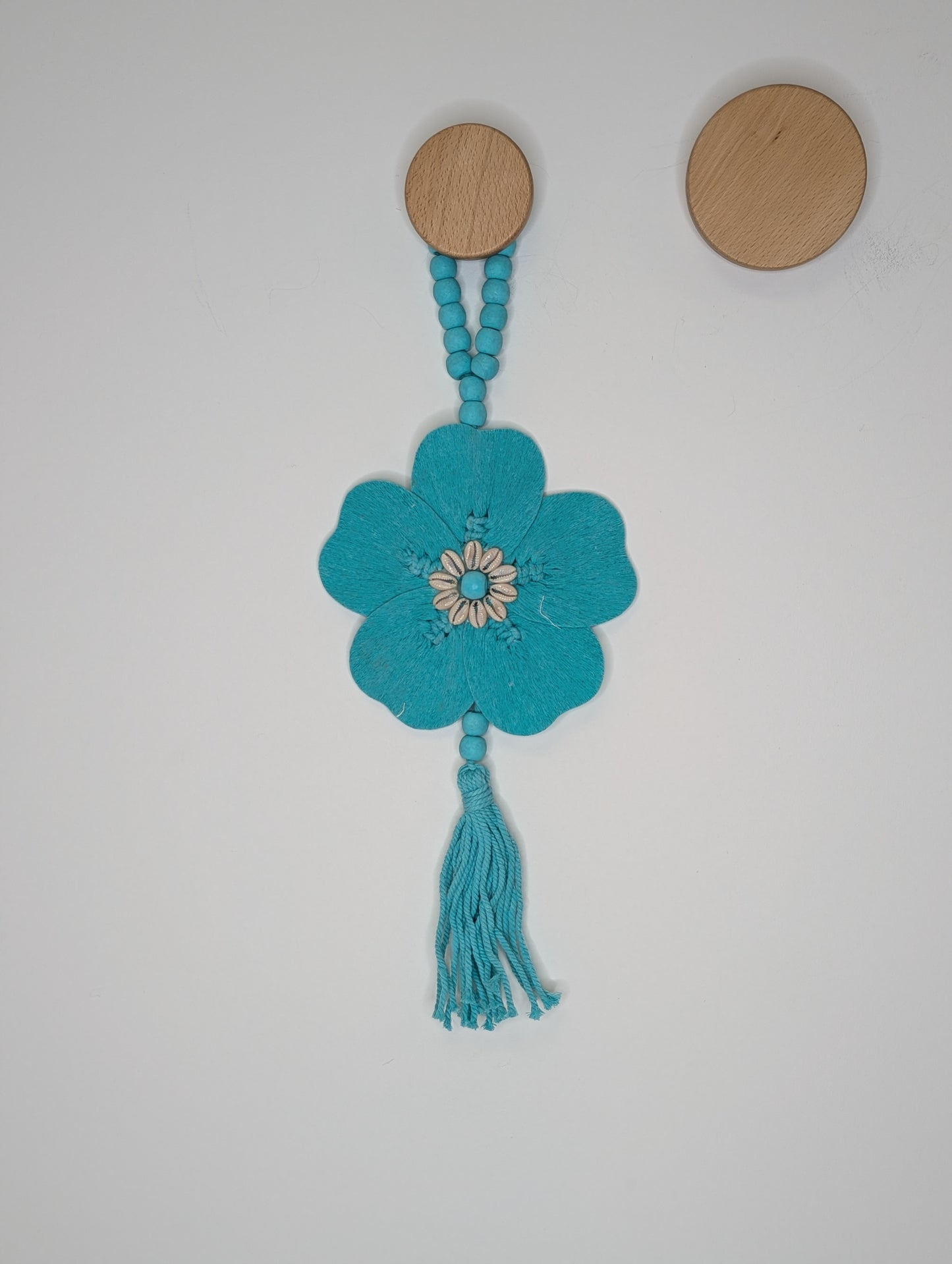 Suspension bois  Fleur Turquoise 50 cm