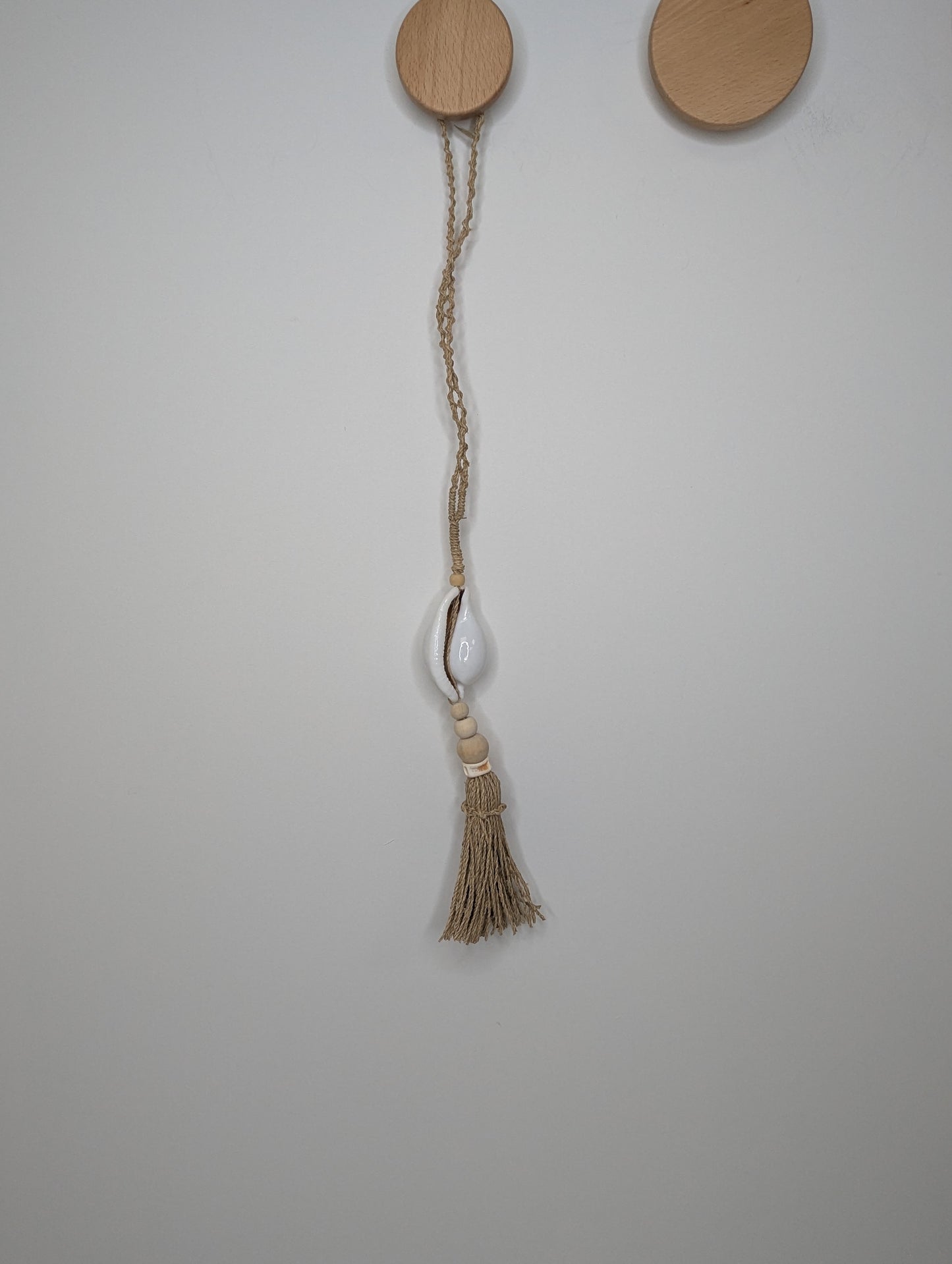 Suspension bois & coquillage Blanc  Naturelle 50 cm