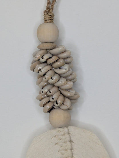 Suspension bois & coquillage plume  Blanc 50 cm
