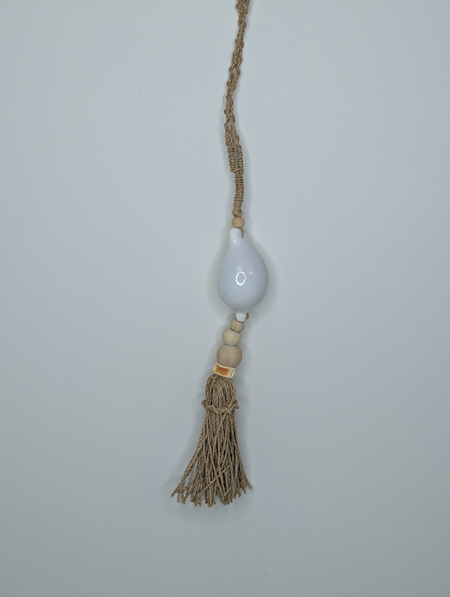 Suspension bois & coquillage Blanc  Naturelle 50 cm
