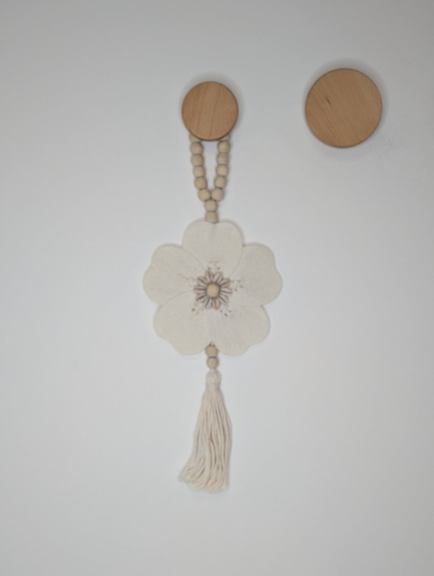 Suspension bois Fleur Ecru 50 cm