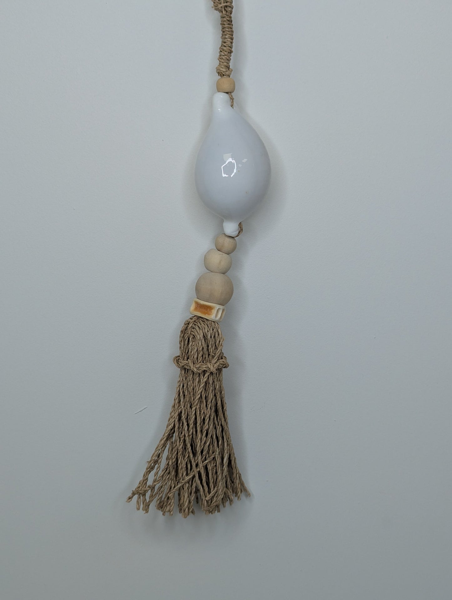 Suspension bois & coquillage Blanc  Naturelle 50 cm