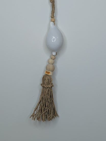 Suspension bois & coquillage Blanc  Naturelle 50 cm