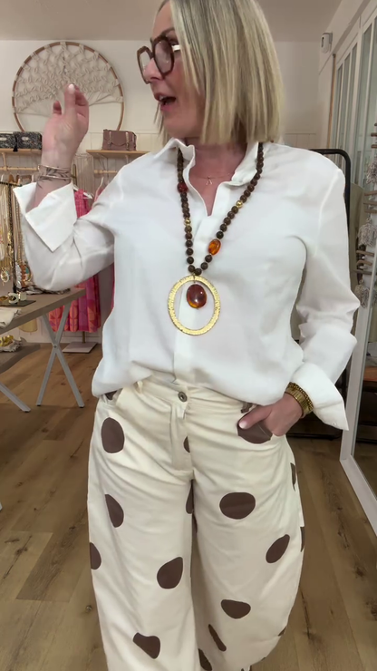 Chemise dos dentelle petit bouton doré manche Blanc